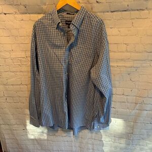 Eddie Bauer Tall Blue Plaid Wrinkle Resistant Relaxed Fit Button Down Shirt LT